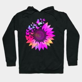 Rainbow Hot Pink Holographic, Sunflower Butterfly, Boho Mandala Inspired Hoodie